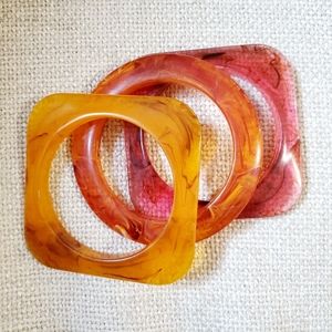 Set of 3 Vintage Square & Circle Bakelite Bracelet